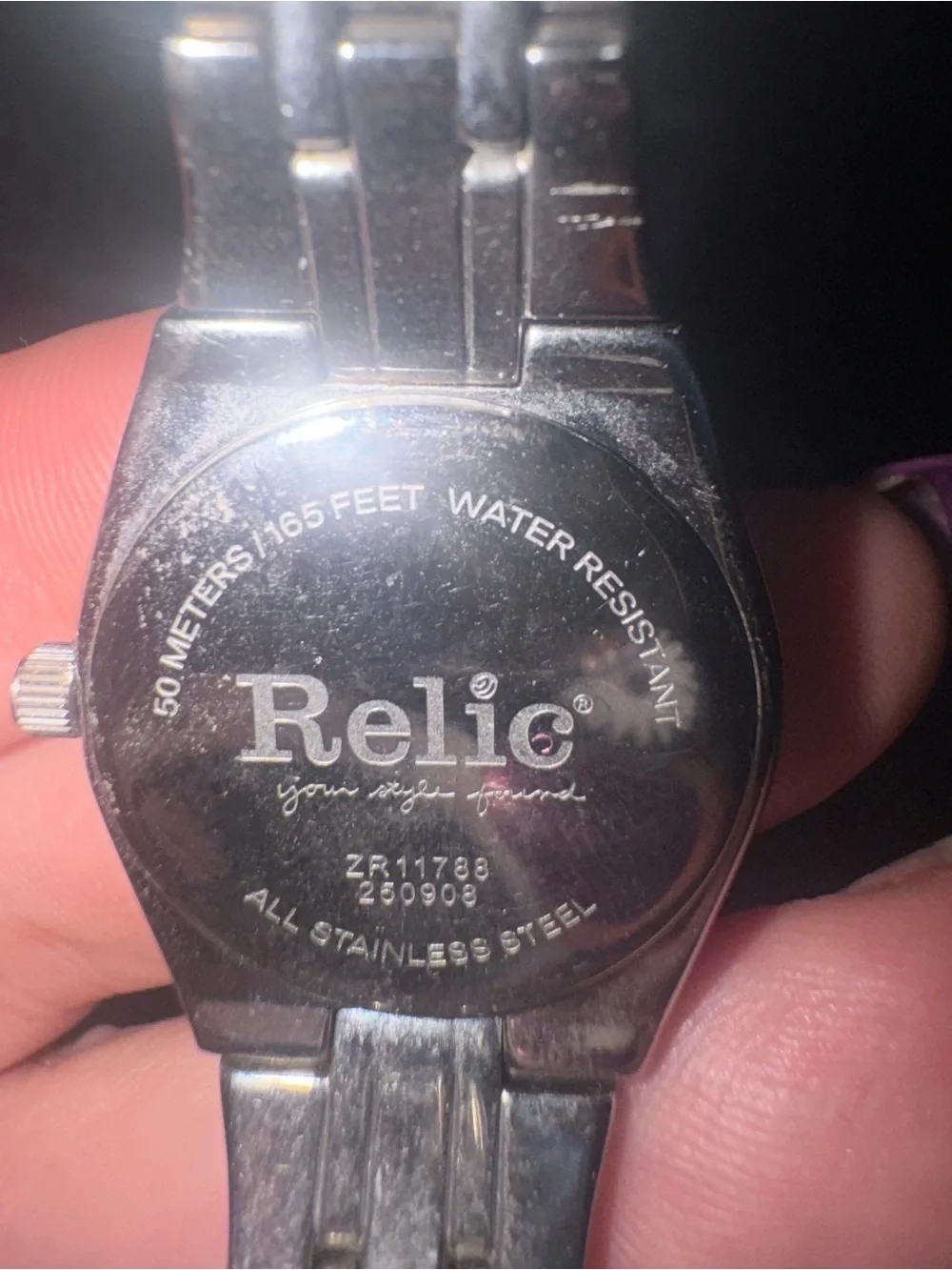 Relic Silver-Tone Bracelet Watch with Crystal Accent